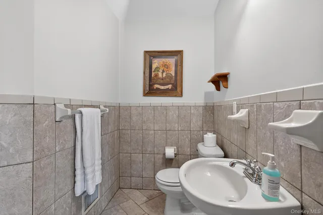 a bathroom with a sink a toilet and a mirror