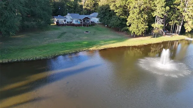 a view of a lake from a yard