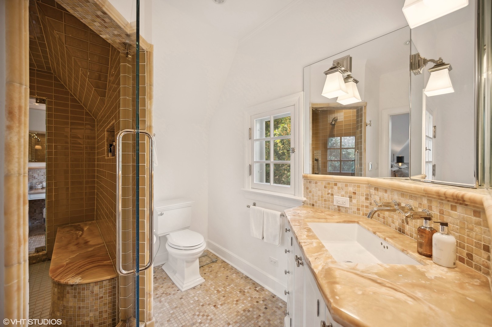 511 Rosemary Road Lake Forest, IL 60045 - Photo 22 of 40 a bathroom with a granite countertop sink a toilet and shower