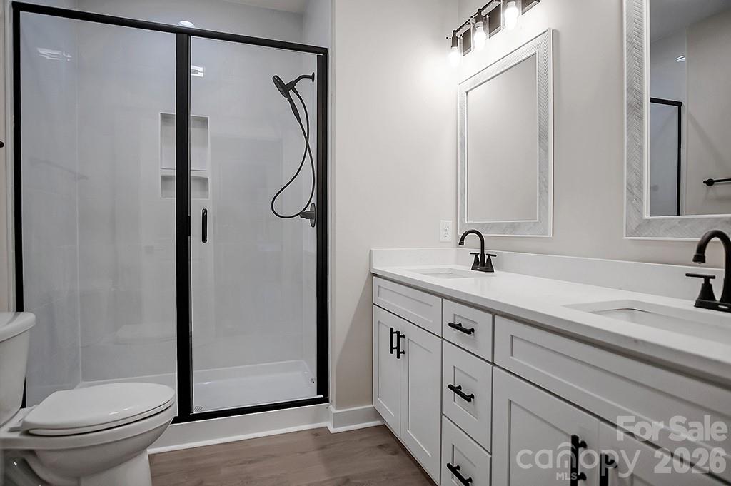 129 Rosecommon Lane Rutherfordton, NC 28139 - Photo 19 of 31 a bathroom with a granite countertop sink a toilet and a mirror