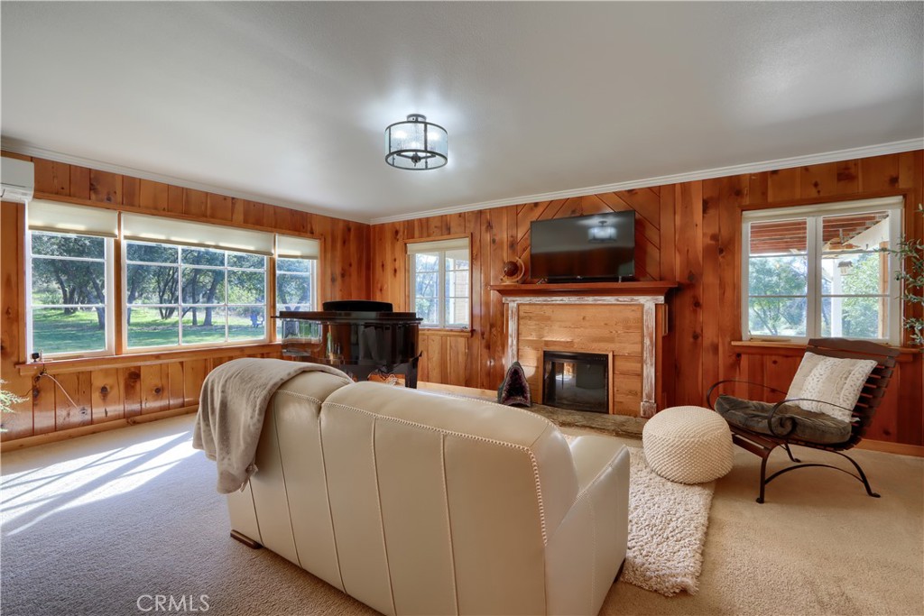 5641 Darrah Road Mariposa, CA 95338 - Photo 12 of 58 a living room with furniture a fireplace and flat screen tv