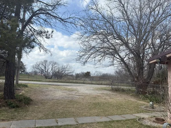 a view of yard with tree in the background