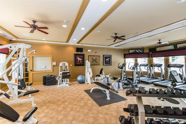 a room with gym equipment and window