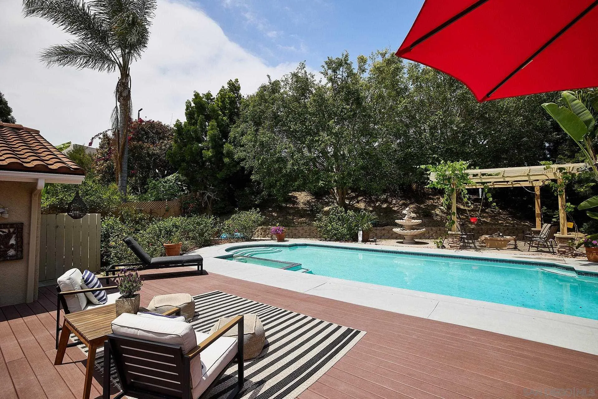 1548 Calle Violetas Encinitas, CA 92024 - Photo 7 of 47 a view of a patio with couches and a table and chairs under an umbrella