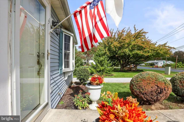 a view of a garden with a flower garden
