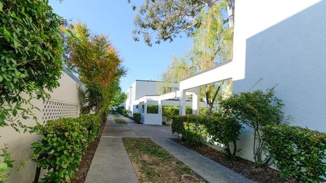 a view of a backyard with a swimming pool