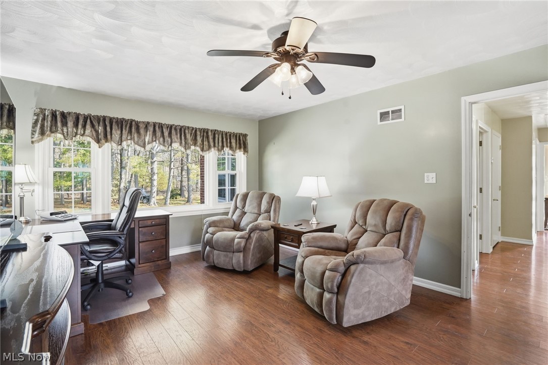 6655 Ceramic Road Crooksville, OH 43731 - Photo 17 of 34 Home office featuring dark wood-type flooring and a ceiling fan