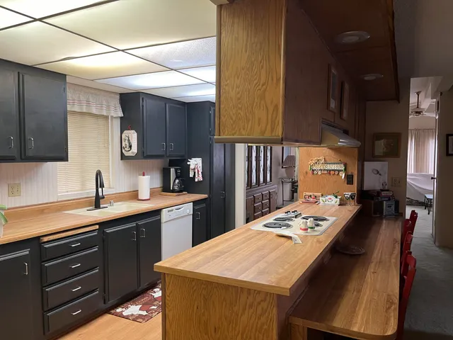 a kitchen with a sink a stove and cabinets
