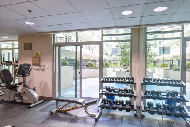 a view of a room with gym equipment