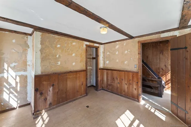 a view of a park with large trees