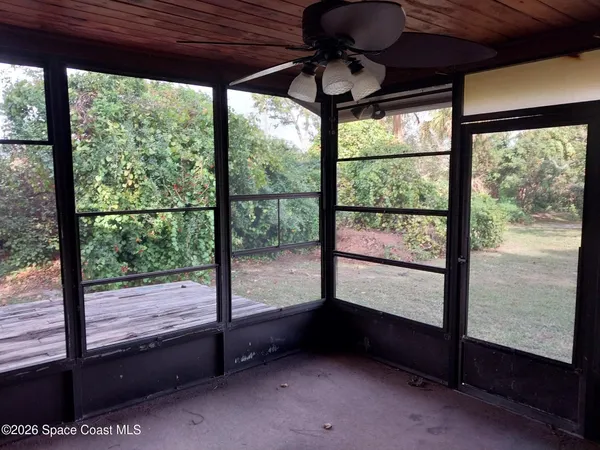 a view of porch with a large window