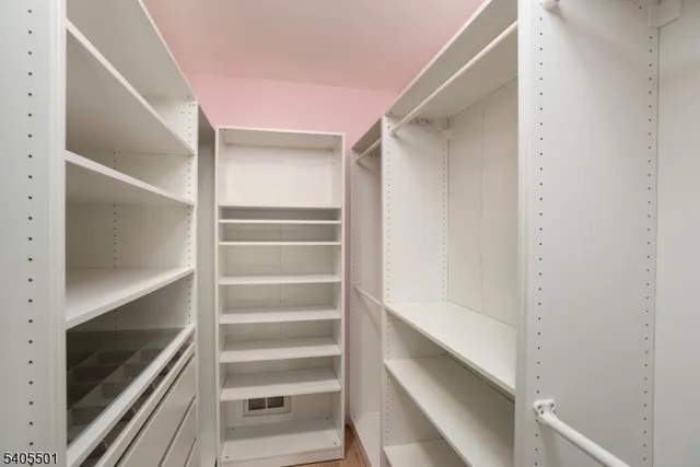 a view of walk in closet with empty racks