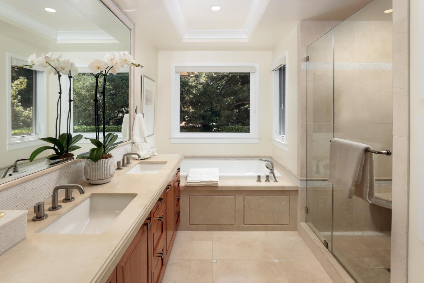 9 Park Drive Atherton, CA 94027 - Photo 31 of 56 a bathroom with a tub sink and mirror
