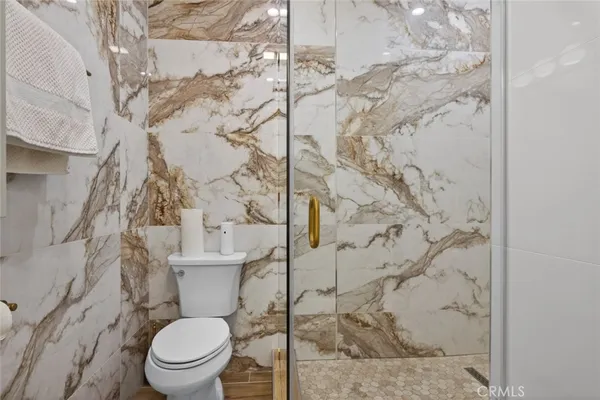 a white toilet sitting next to a shower curtain