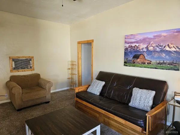 a living room with furniture and a couch