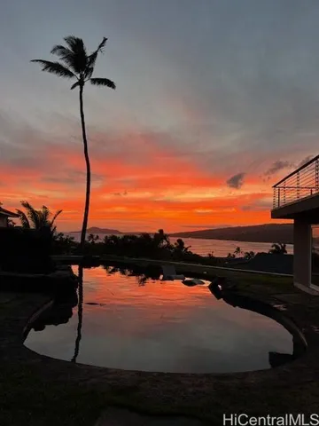 a view of swimming pool from window
