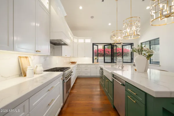 a kitchen with lots of counter top space