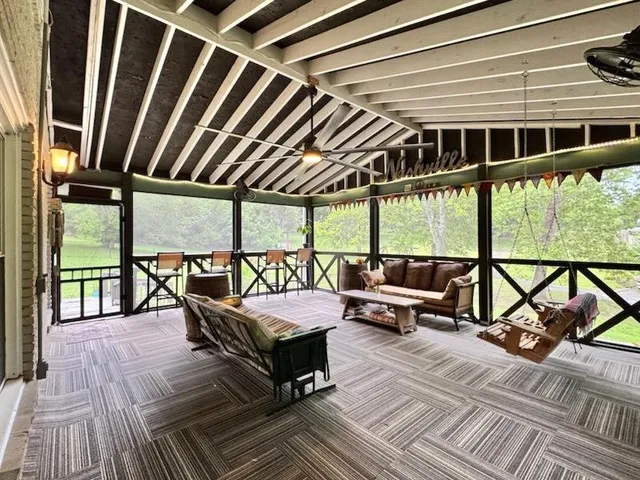 a outdoor view with a sitting space