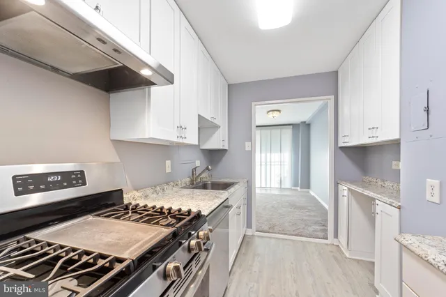 a kitchen with a stove and a refrigerator