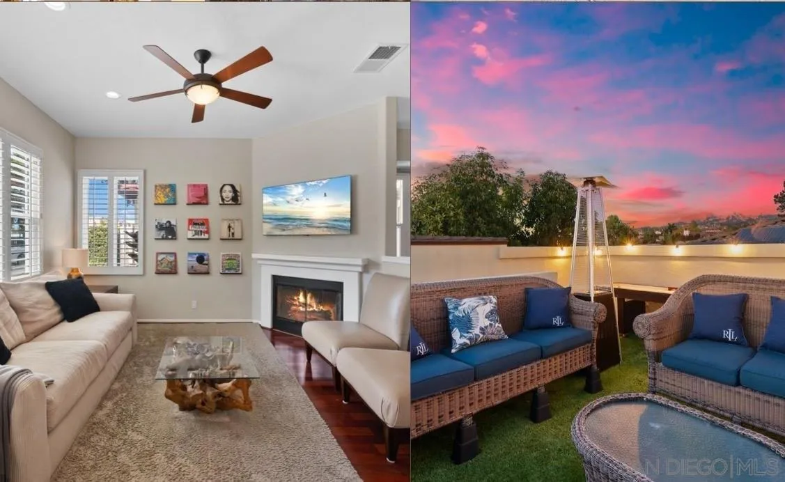 6755 Tyrian Street La Jolla, CA 92037 - Photo 59 of 60 a living room with furniture fireplace and a flat screen tv
