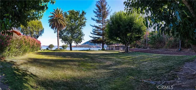 a view of a lake with a mountain in the background