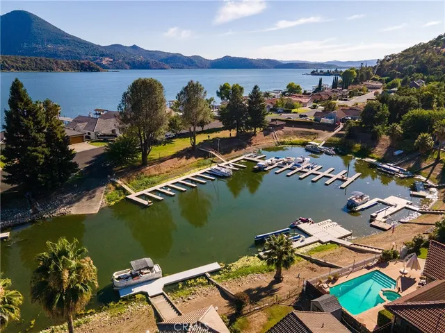 a view of a lake with houses
