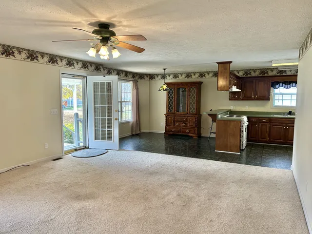 a view of an entryway with a chandelier