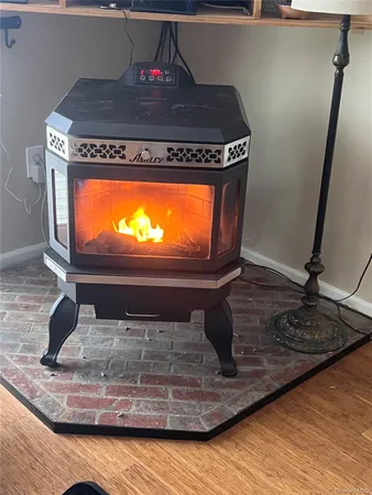 a room with a stove