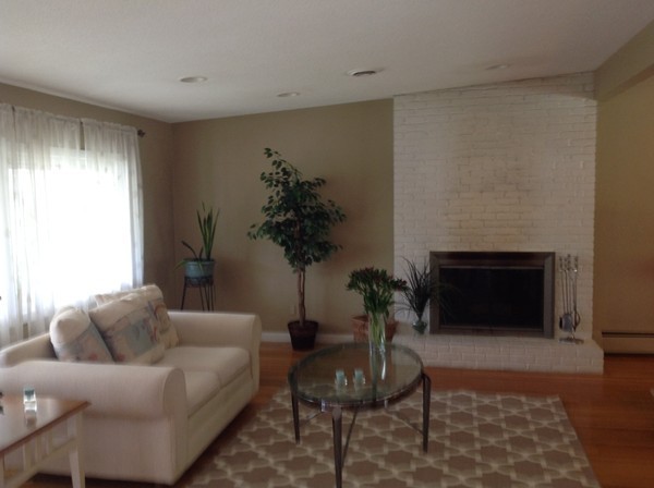 24 Tanglewood Road Needham, MA 02494 - Photo 3 of 8 a living room with furniture a potted plant and a fireplace