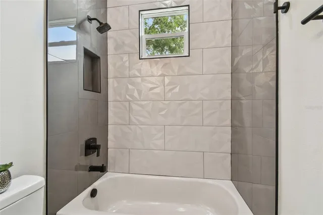 a bathroom with a bathtub