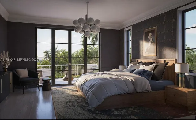 a bedroom with bed and a large window