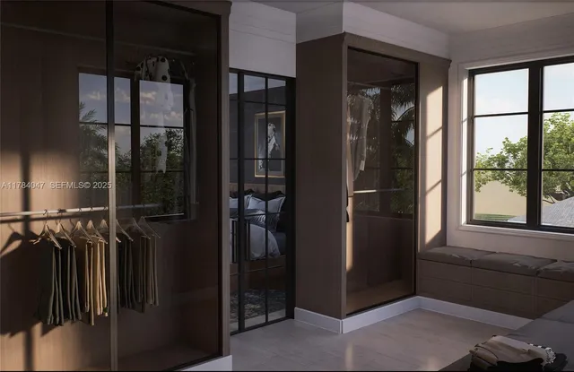 a bathroom with a bathtub and next to a window