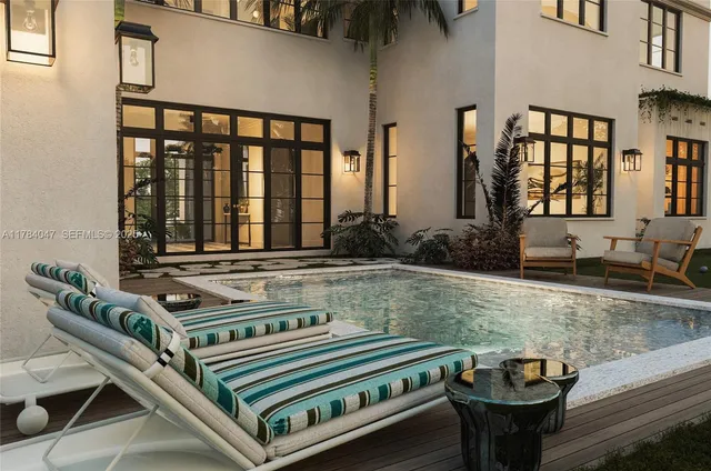 a building outdoor space with patio furniture