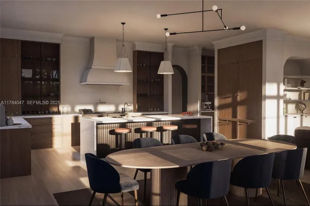 a dining table with chairs and window