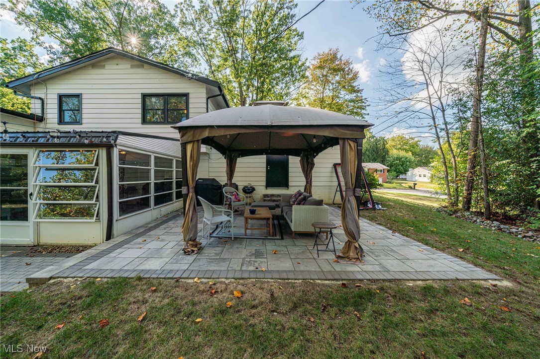 595 Moorfield Road Fairlawn, OH 44313 - Photo 47 of 50 View of patio / terrace with a gazebo, an outdoor hangout area, a sunroom, and area for grilling