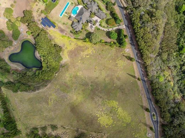 a bathroom with a small yard