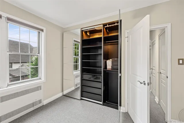 a view of walk in closet with empty racks