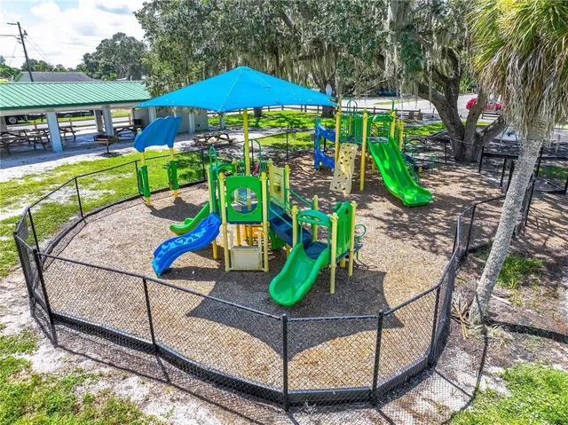an outdoor space with furniture