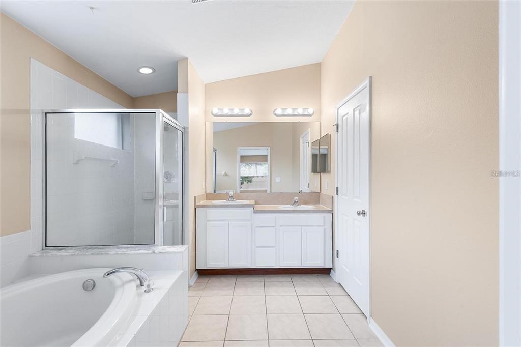 3483 Beaumont Loop Spring Hill, FL 34609 - Photo 8 of 14 a bathroom with a bathtub a mirror a vanity and a shower