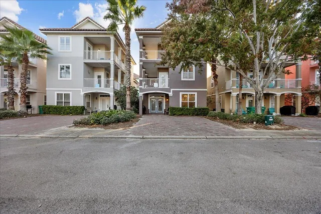front view of a building with a street