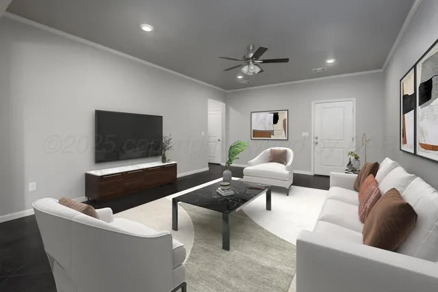 a living room with furniture and a flat screen tv