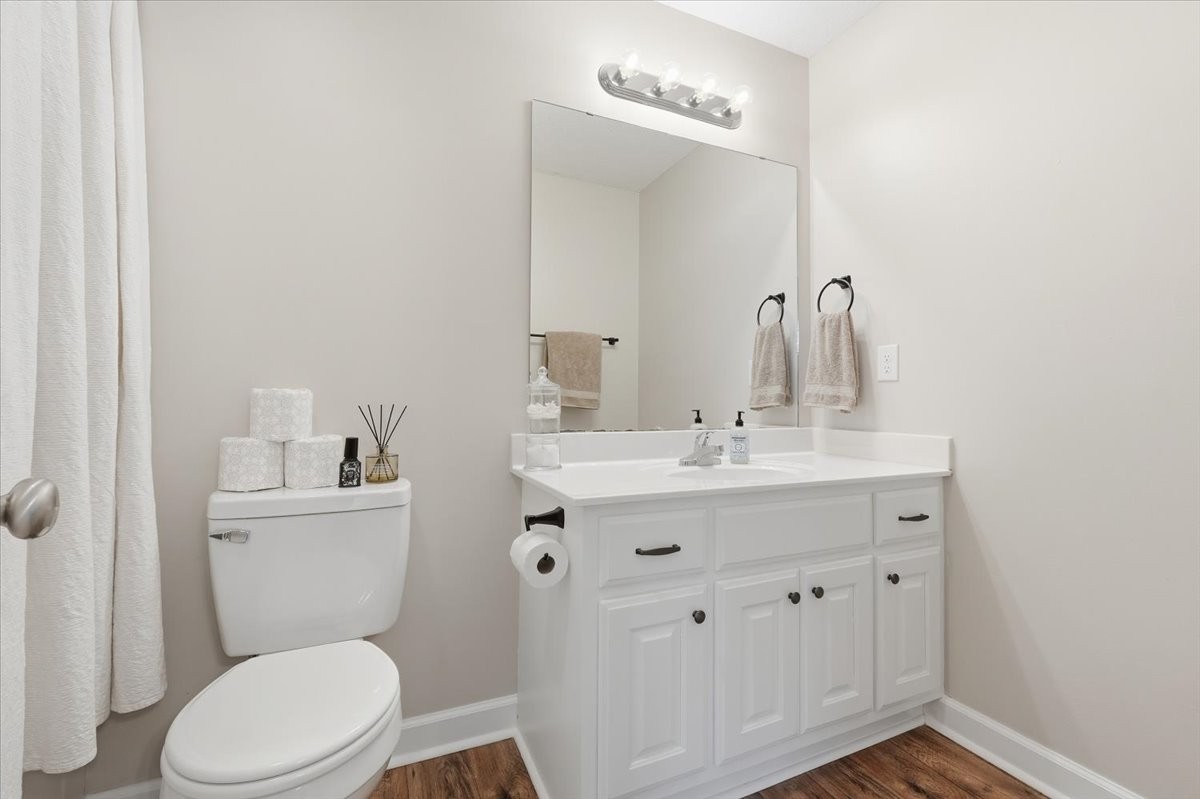 186 L Mitchell Road Flintville, TN 37335 - Photo 19 of 40 a bathroom with a toilet a sink a mirror and vanity