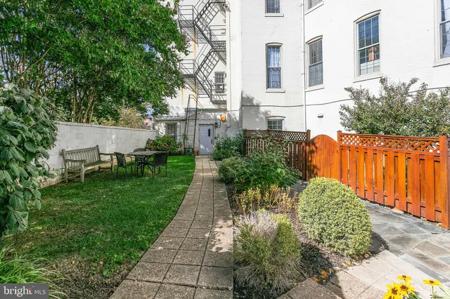 a view of a garden with pathway