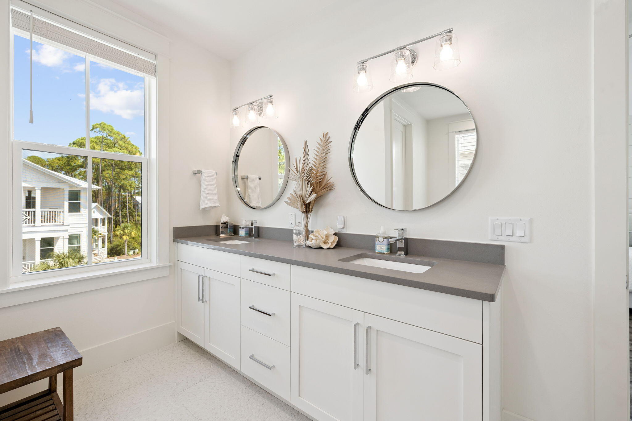 185 Redbud Ln Inlet Beach Inlet Beach, FL 32461 - Photo 48 of 71 a bathroom with a double vanity sink and a mirror