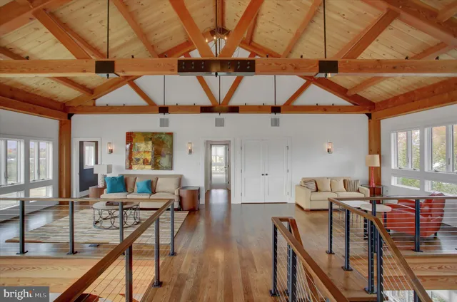 a view of a terrace with a lake view