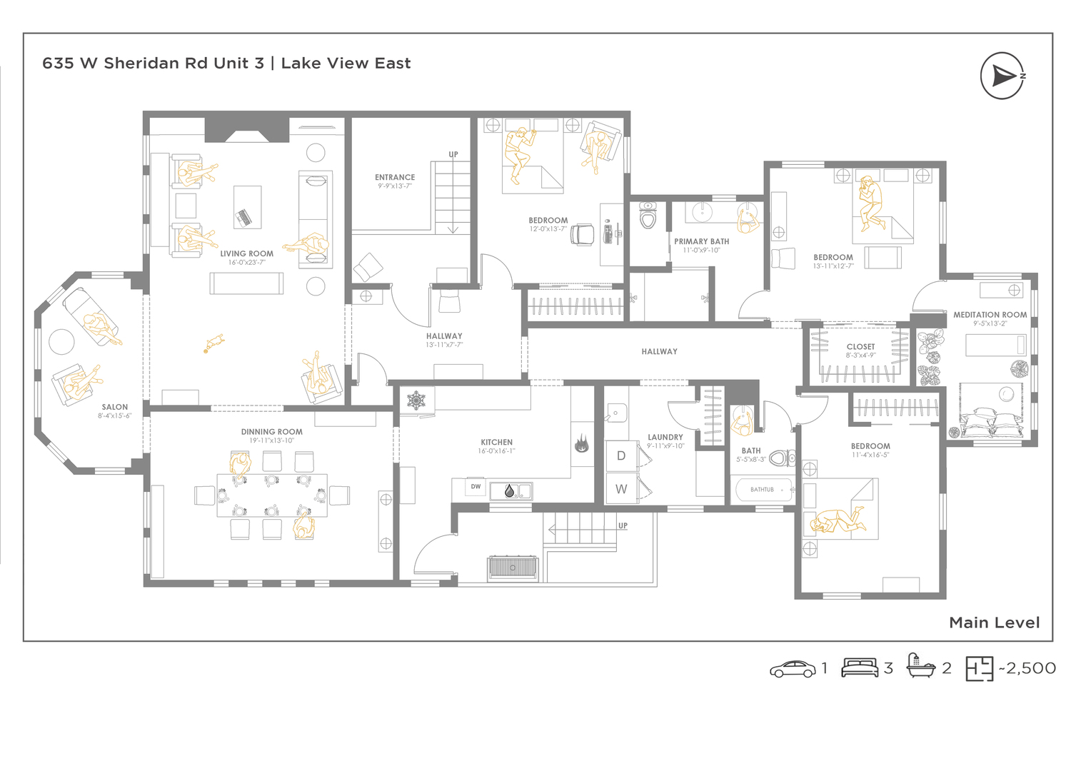 635 West Sheridan Road, Unit 3 Chicago, IL 60613 - Photo 2 of 48 a black and white photo of a living room