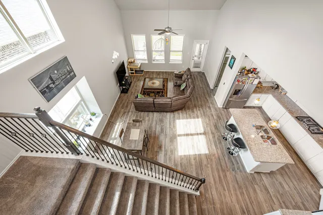 a view of a living room and dining room