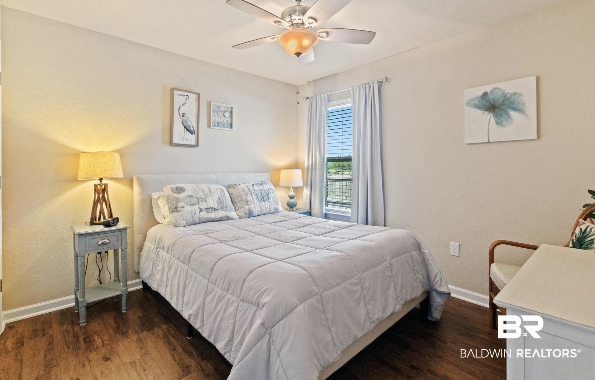 1676 Abbey Loop Foley, AL 36535 - Photo 17 of 31 Bedroom featuring wood-finish flooring, a ceiling fan with integrated lighting, and a window with blinds