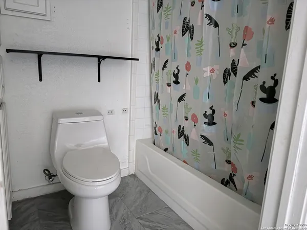 a bathroom with a toilet and a shower