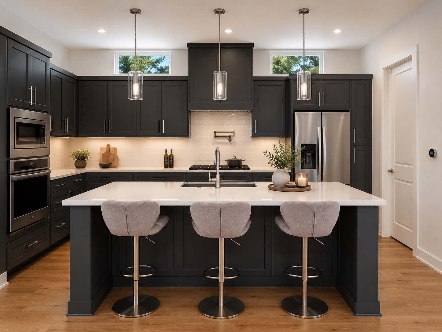 1719 Bunche Road Austin, TX 78721 - Photo 5 of 22 Culinary excellence awaits in this kitchen featuring dark cabinetry and a central island.